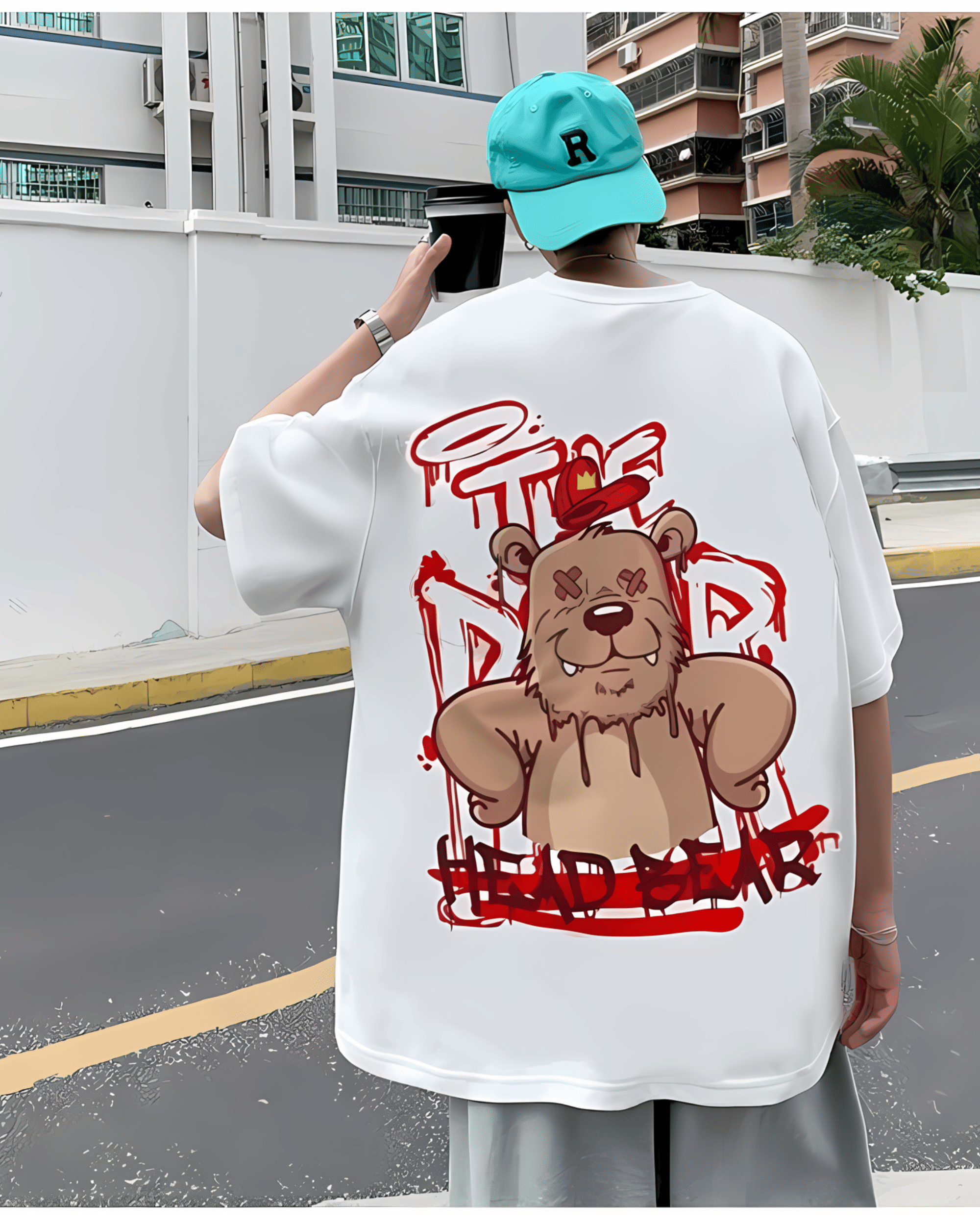 CrazyBee Pack of 1 100% Cotton Oversized Fit Men's T-Shirt ( White )