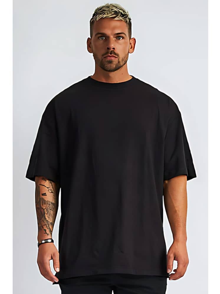 CrazyBee Pack of 1 Cotton Oversized Fit Men's T-Shirt ( Black )