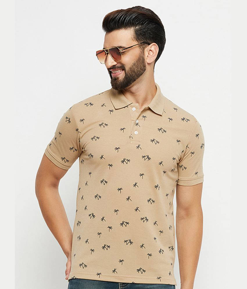 DENNIN Pack of 1 Cotton Blend Regular Fit Printed Half Sleeves Men's Polo T Shirt ( Beige ) DENNIN Pack of 1 Cotton Blend Regular Fit Printed Half Sleeves Men's Polo T Shirt ( Beige )