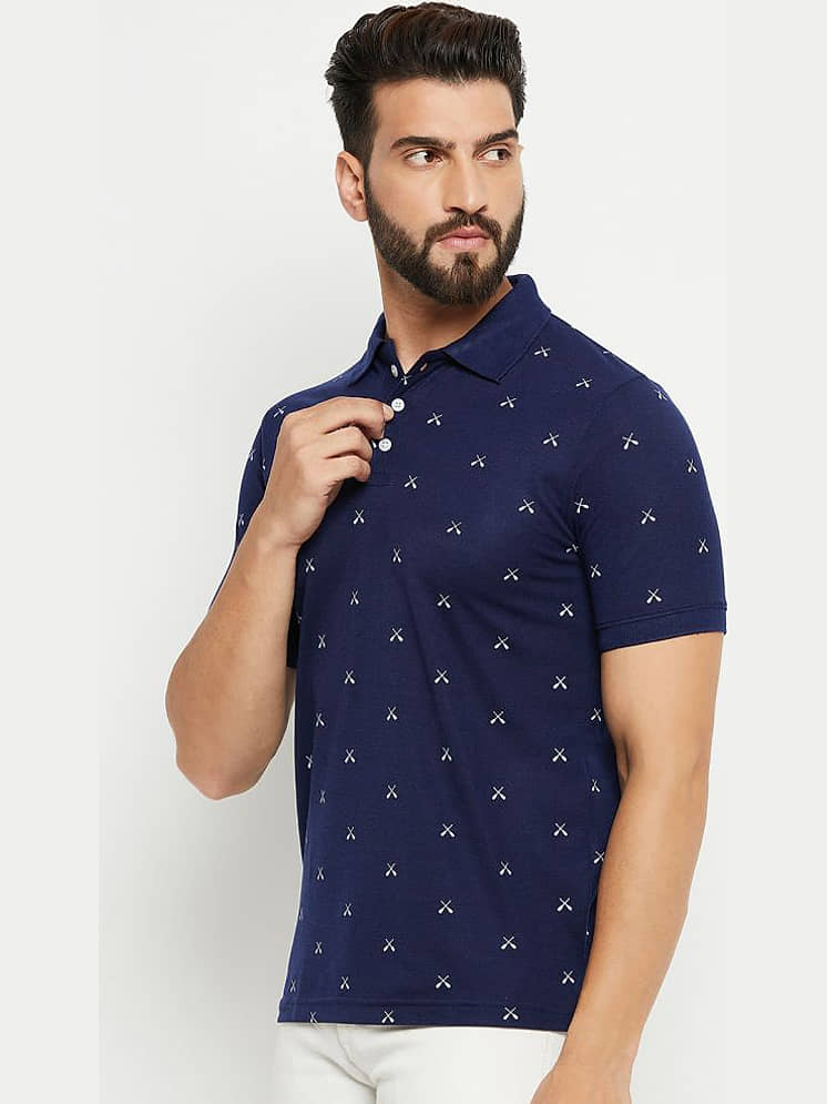 Raymond Cotton Slim Fit Printed Half Sleeves Men's Polo T Shirt