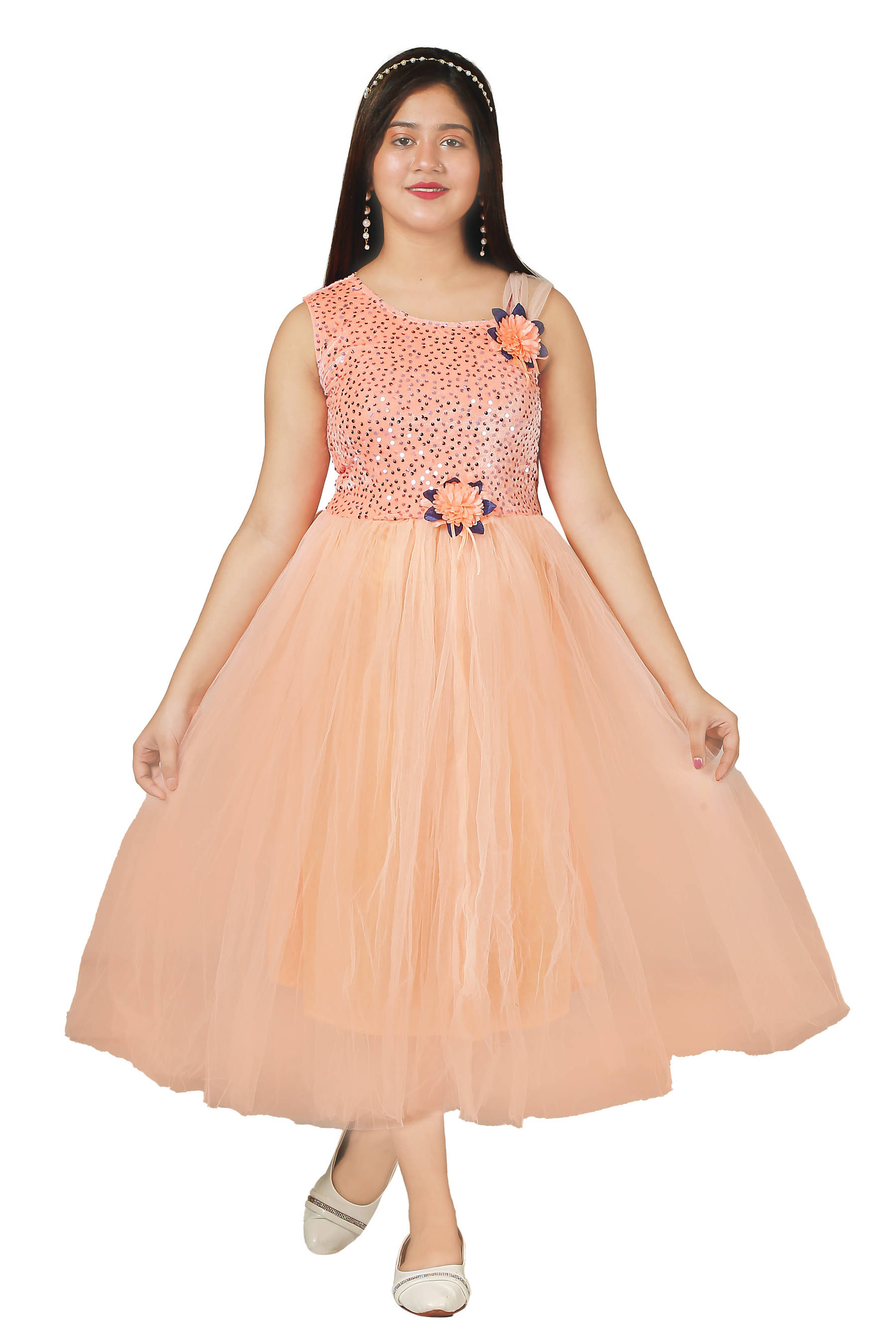 DIGIFASHION Net Frock For Girls ( Pack of 1 , PeachPuff ) DIGIFASHION Net Frock For Girls ( Pack of 1 , PeachPuff )