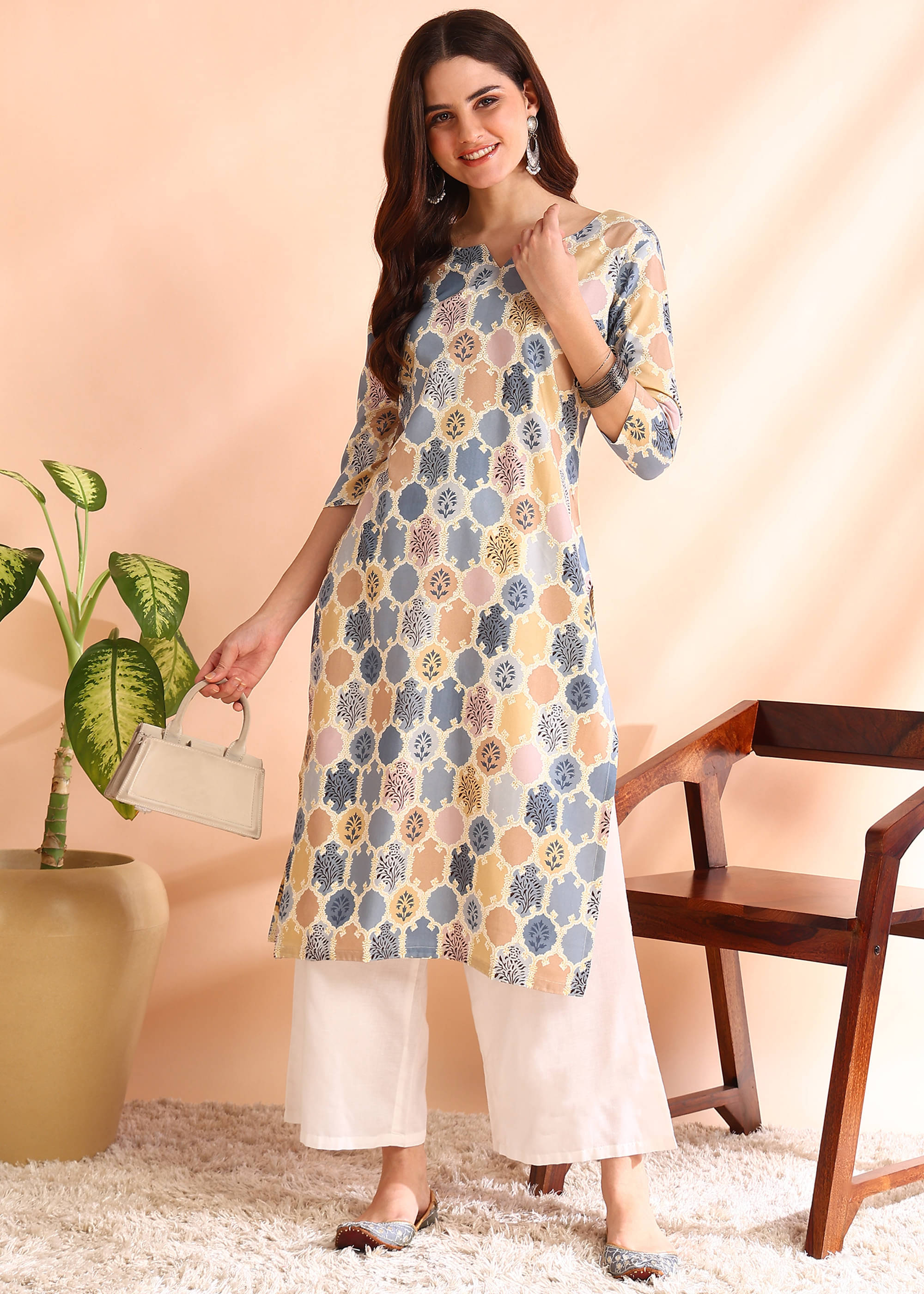     			DSK STUDIO Pack of 1 Viscose Printed Straight Women's Kurti - ( Grey )