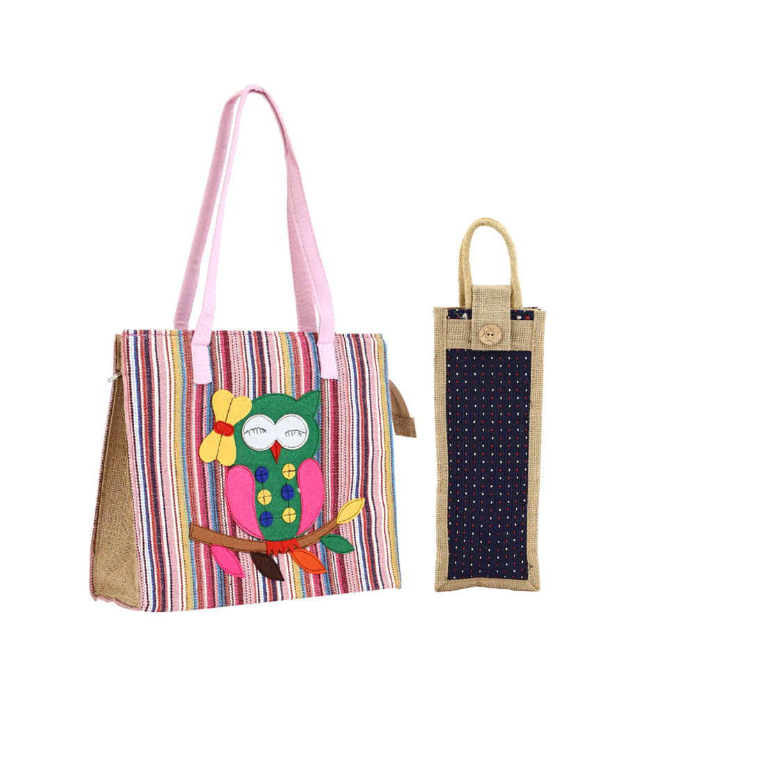     			ENSAC Tote Bag Jute Set of 2 ( Black )