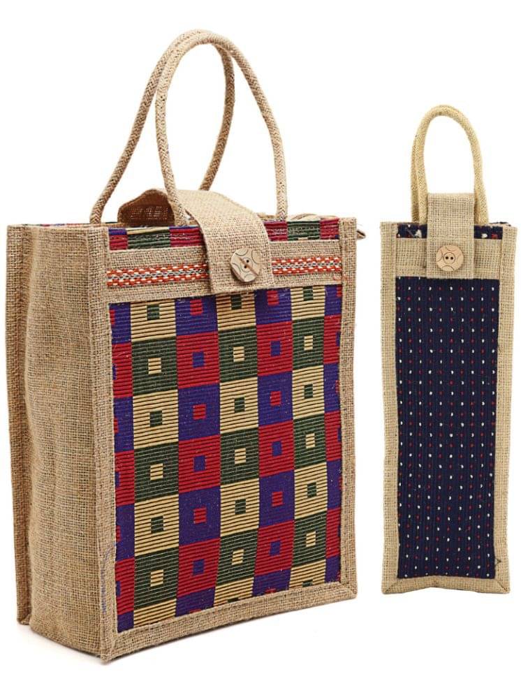     			ENSAC Handheld Bag Jute Set of 1 ( Blue )