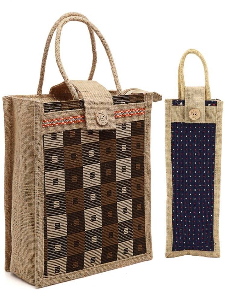     			ENSAC Handheld Bag Jute Set of 1 ( Blue )