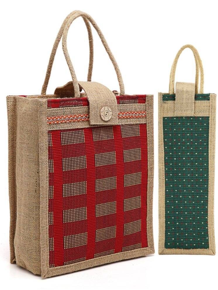     			ENSAC Handheld Bag Jute Set of 1 ( Green )