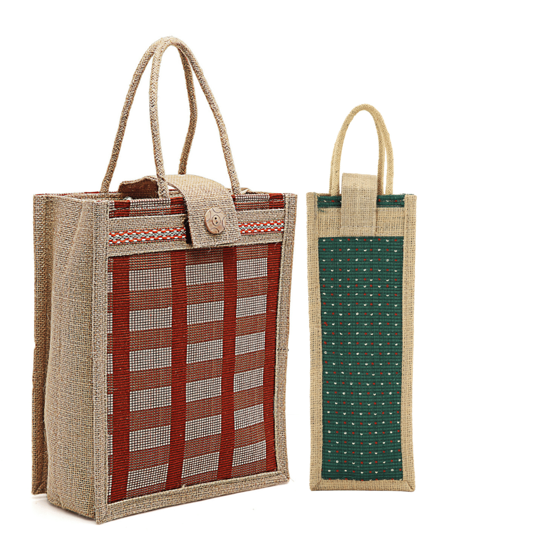     			ENSAC Handheld Bag Jute Set of 1 ( Green )