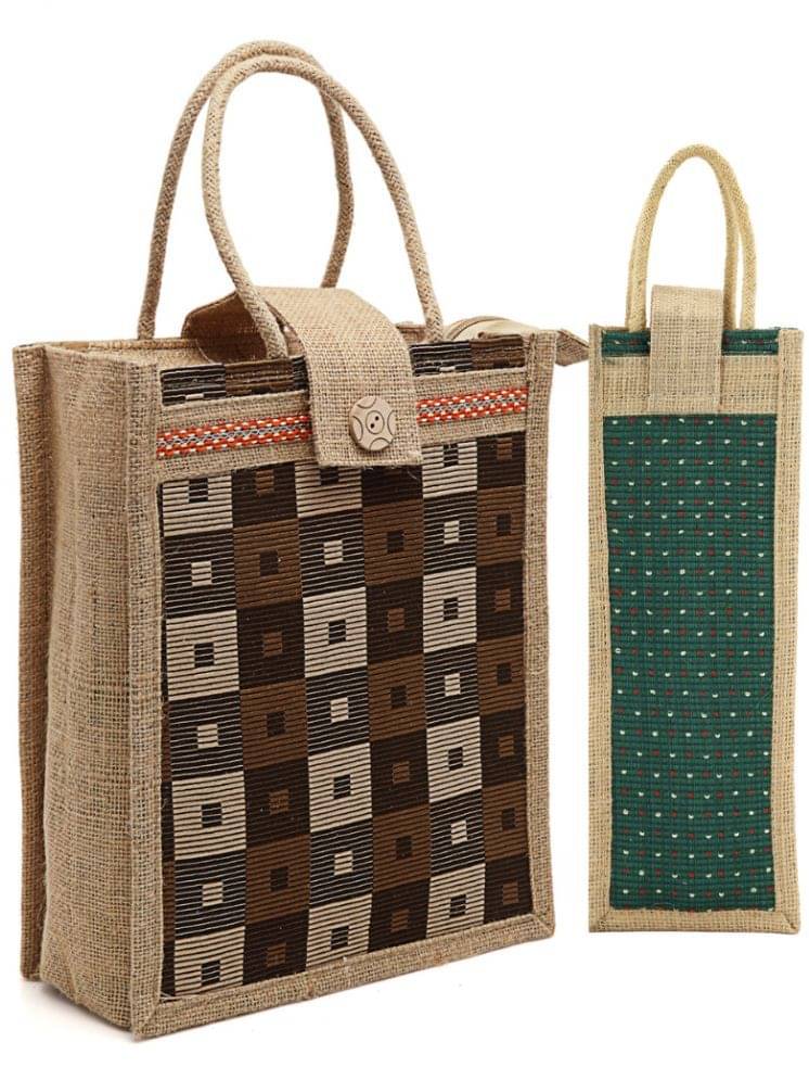     			ENSAC Handheld Bag Jute Set of 1 ( Green )