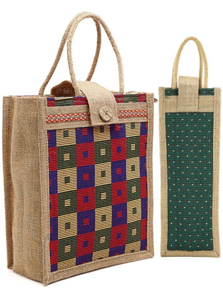     			ENSAC Handheld Bag Jute Set of 1 ( Green )
