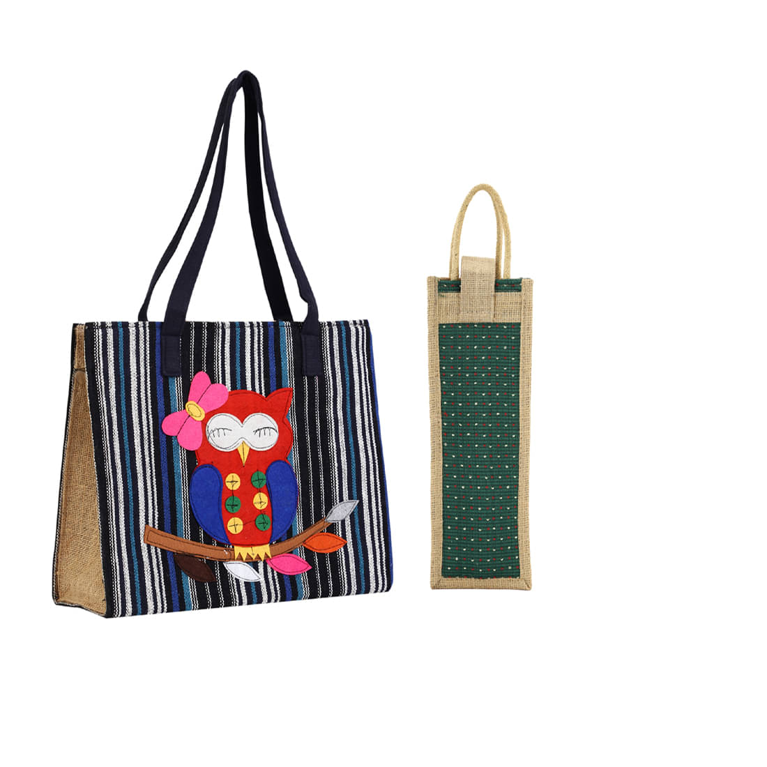     			ENSAC Tote Bag Jute Set of 2 ( Green )