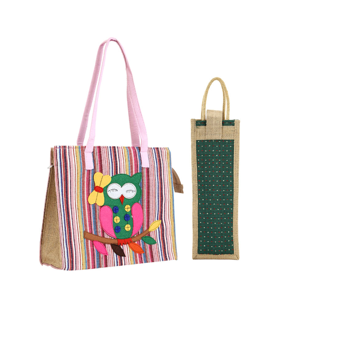    			ENSAC Tote Bag Jute Set of 2 ( Green )