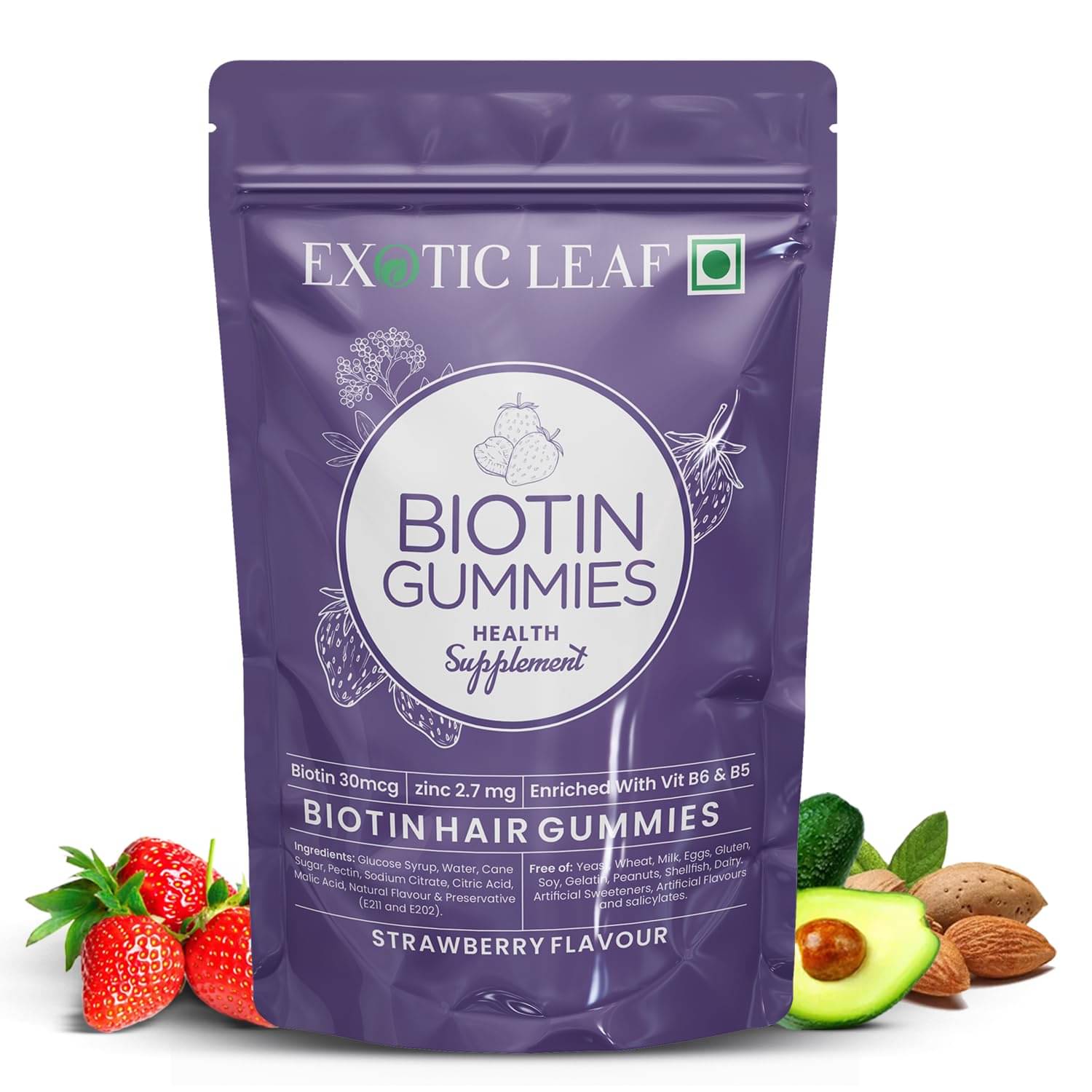     			Exotic Leaf Biotin Gummies with Vitamin B12 for Hair, Skin & Nail Nourishment (30 Nos)