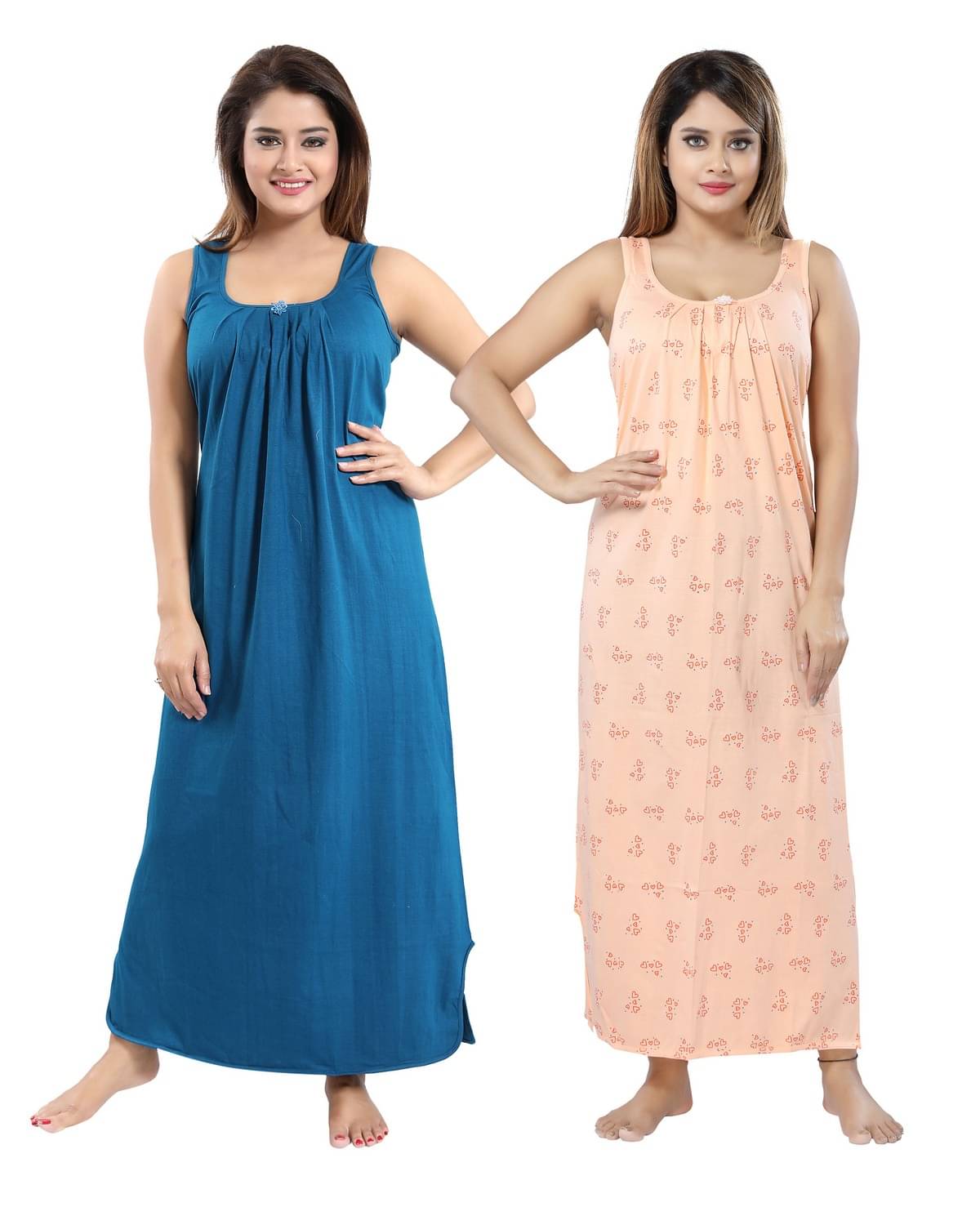 INNER BEATS Multicolor Cotton Blend Women's Nightwear Night Dress ( Pack of 2 ) INNER BEATS Multicolor Cotton Blend Women's Nightwear Night Dress ( Pack of 2 )