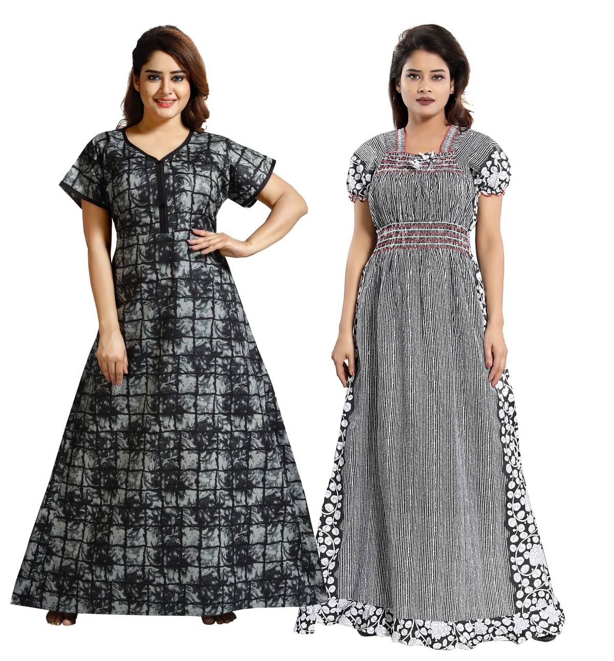     			INNER BEATS Multicolor Cotton Blend Women's Nightwear Night Dress ( Pack of 2 )
