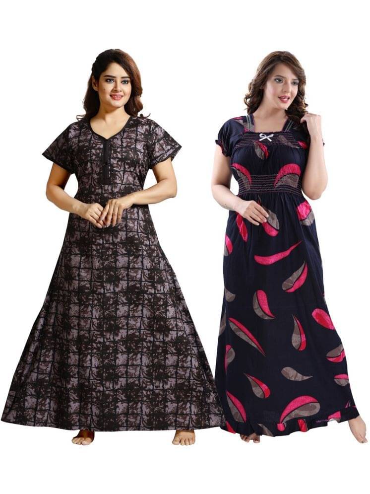 INNER BEATS Multicolor Cotton Blend Women's Nightwear Night Dress ( Pack of 2 ) INNER BEATS Multicolor Cotton Blend Women's Nightwear Night Dress ( Pack of 2 )