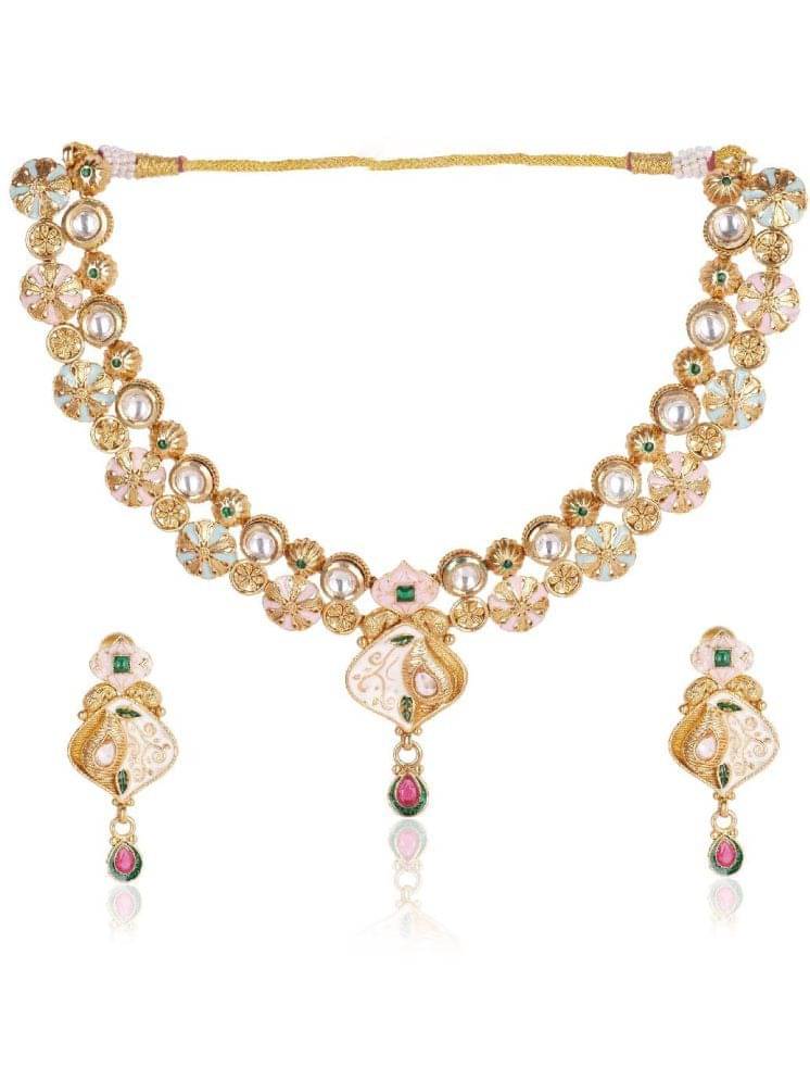     			Jiyanshi fashion Multi Color Copper Necklace Set ( Pack of 1 )