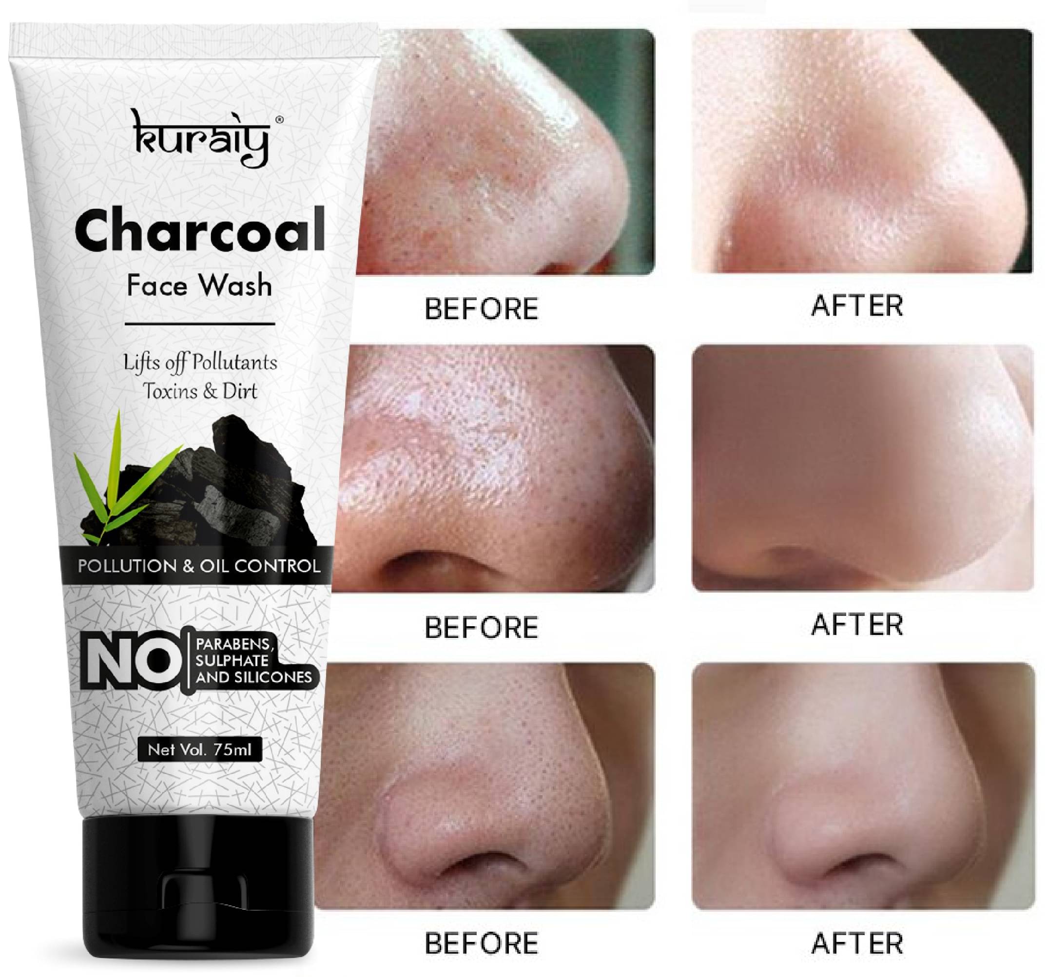     			KURAIY Charcoal Natural for oil control and pollution defense Face Wash (75 ml)
