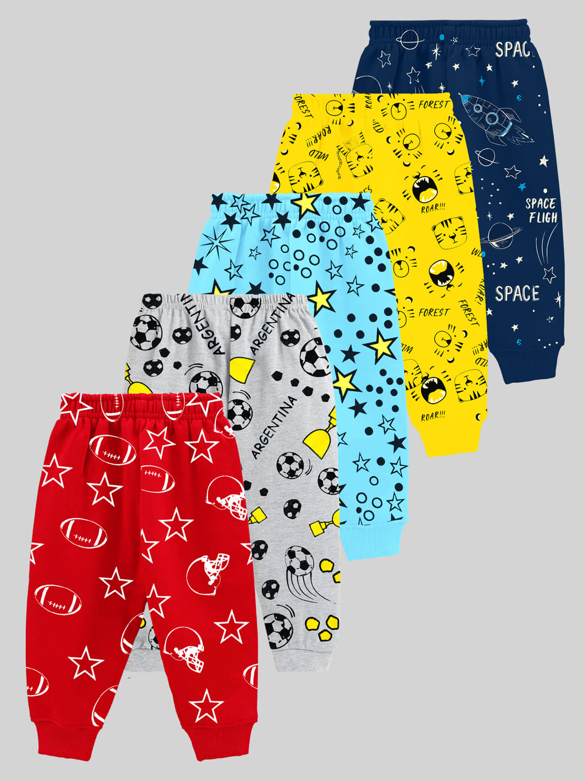 Kuchipoo Pack of 5 Baby Boys Cotton Blend Pyjama ( Multi Color ) - Track Pants | Buy online on ZillyBuy
