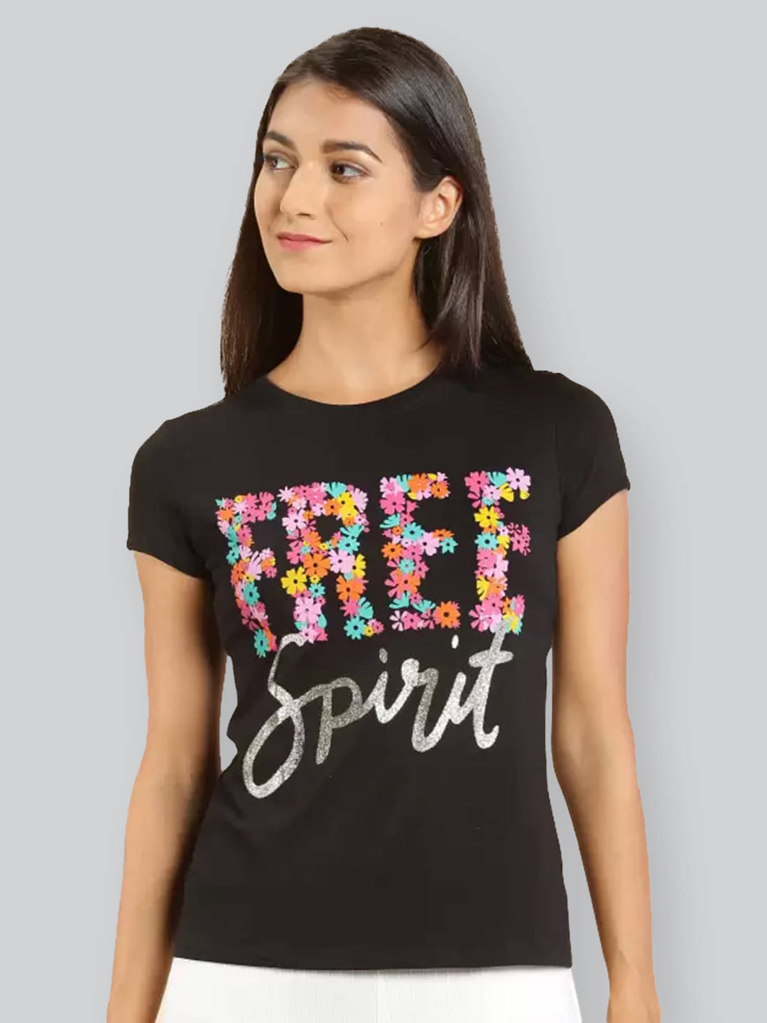     			LYRA Women Cotton Printed Regular Fit Round Neck T-Shirt ( Black )