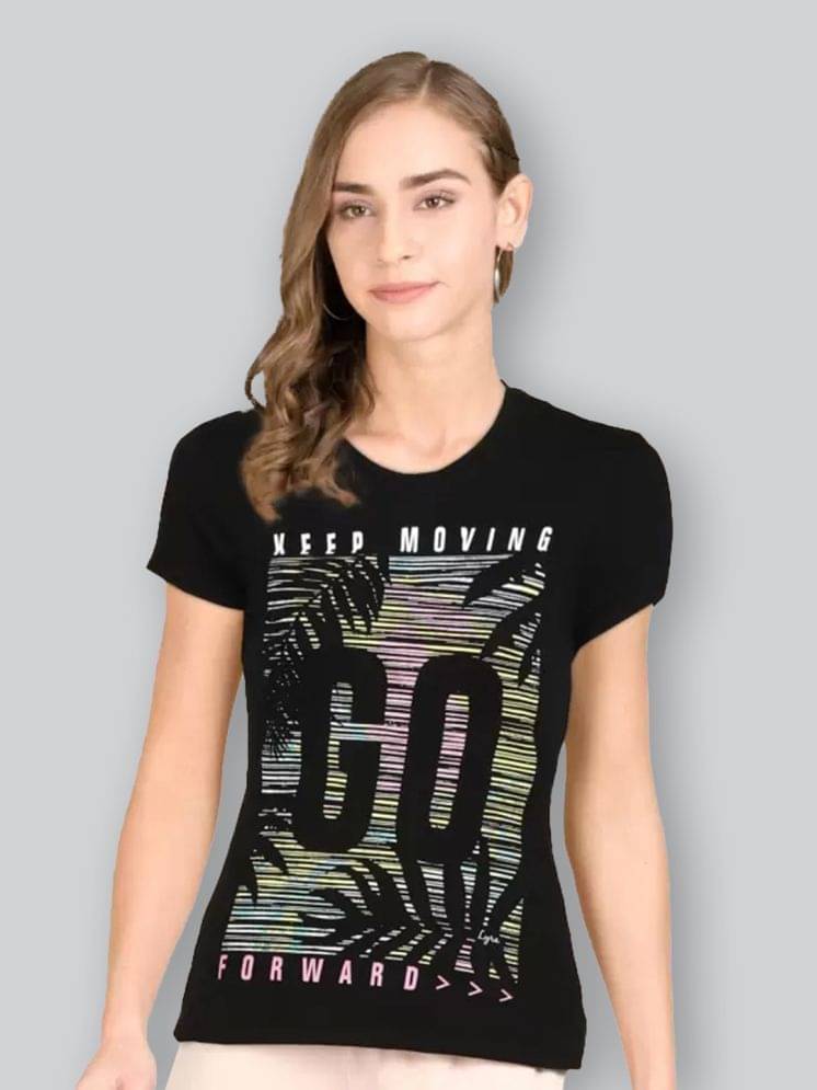 LYRA Women Cotton Printed Regular Fit Round Neck T-Shirt ( Black )     			LYRA Women Cotton Printed Regular Fit Round Neck T-Shirt ( Black )
