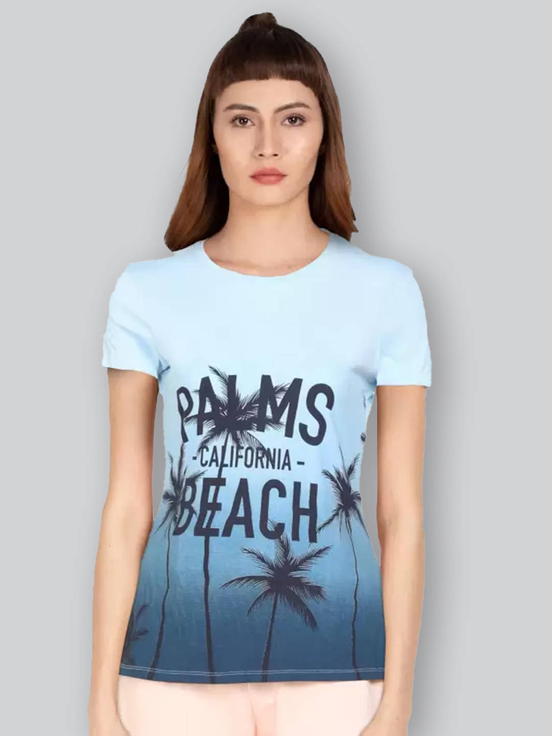    			LYRA Women Cotton Printed Regular Fit Round Neck T-Shirt ( Blue )
