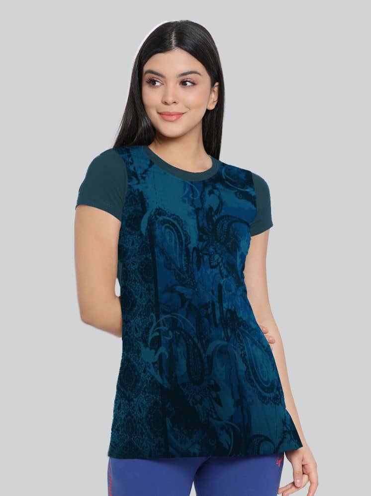 LYRA Women Cotton Printed Regular Fit Round Neck T-Shirt ( Blue )
