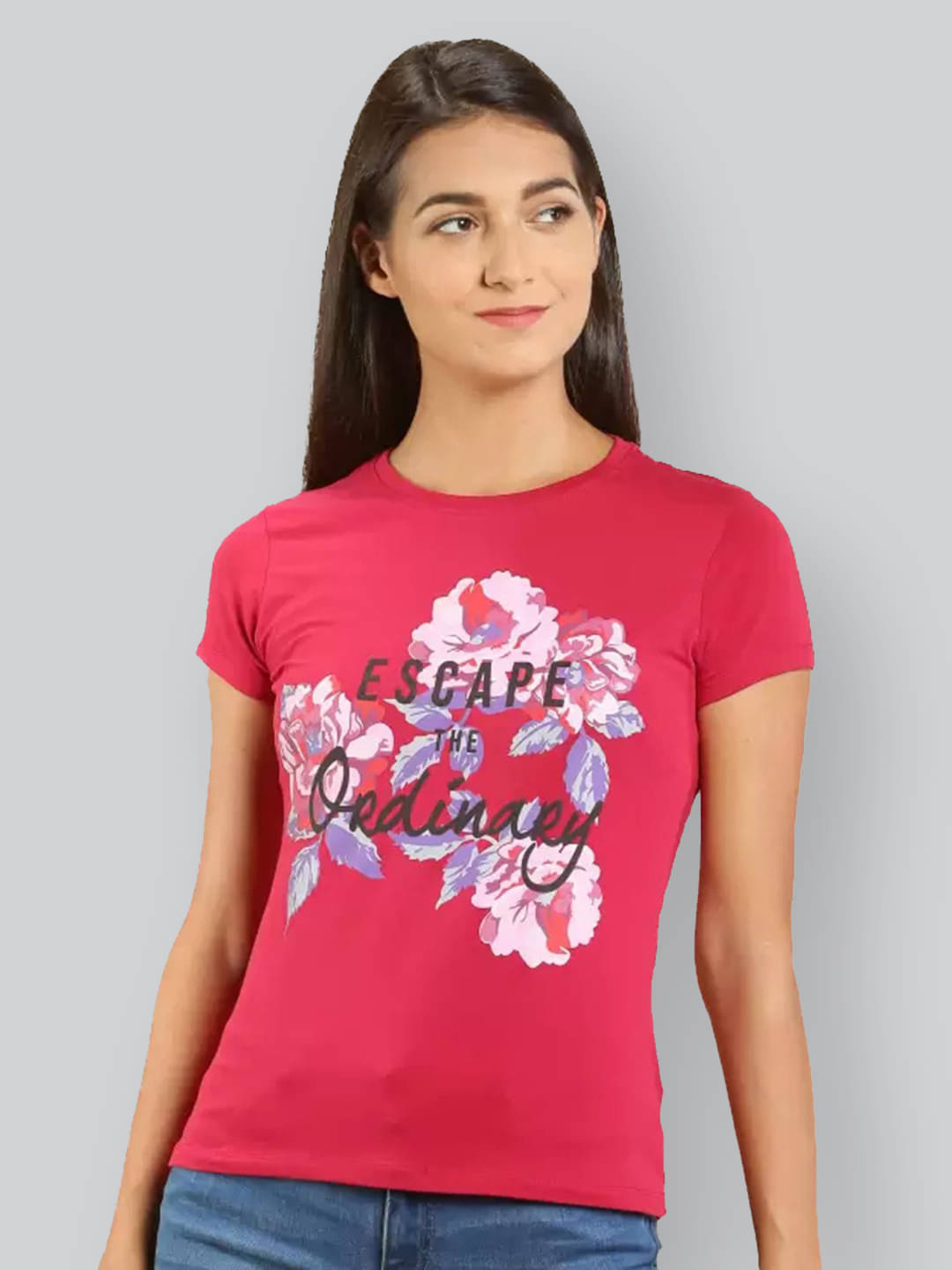     			LYRA Women Cotton Printed Regular Fit Round Neck T-Shirt ( Fuchsia )