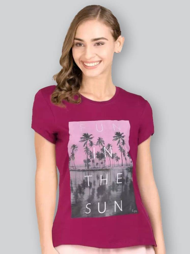 LYRA Women Cotton Printed Regular Fit Round Neck T-Shirt ( Fuchsia ) LYRA Women Cotton Printed Regular Fit Round Neck T-Shirt ( Fuchsia )
