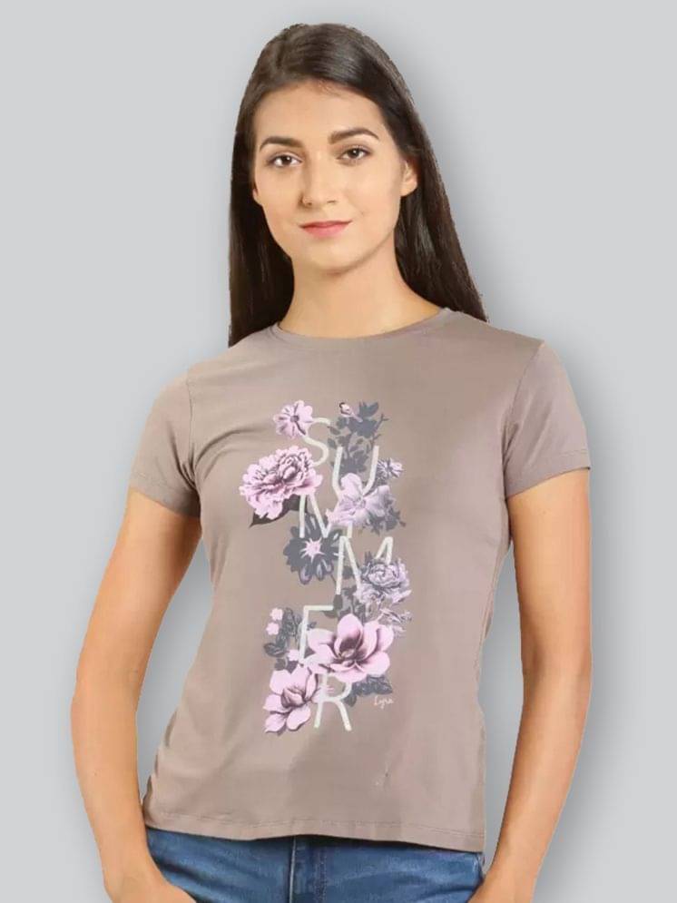 LYRA Women Cotton Printed Regular Fit Round Neck T-Shirt ( Grey ) LYRA Women Cotton Printed Regular Fit Round Neck T-Shirt ( Grey )