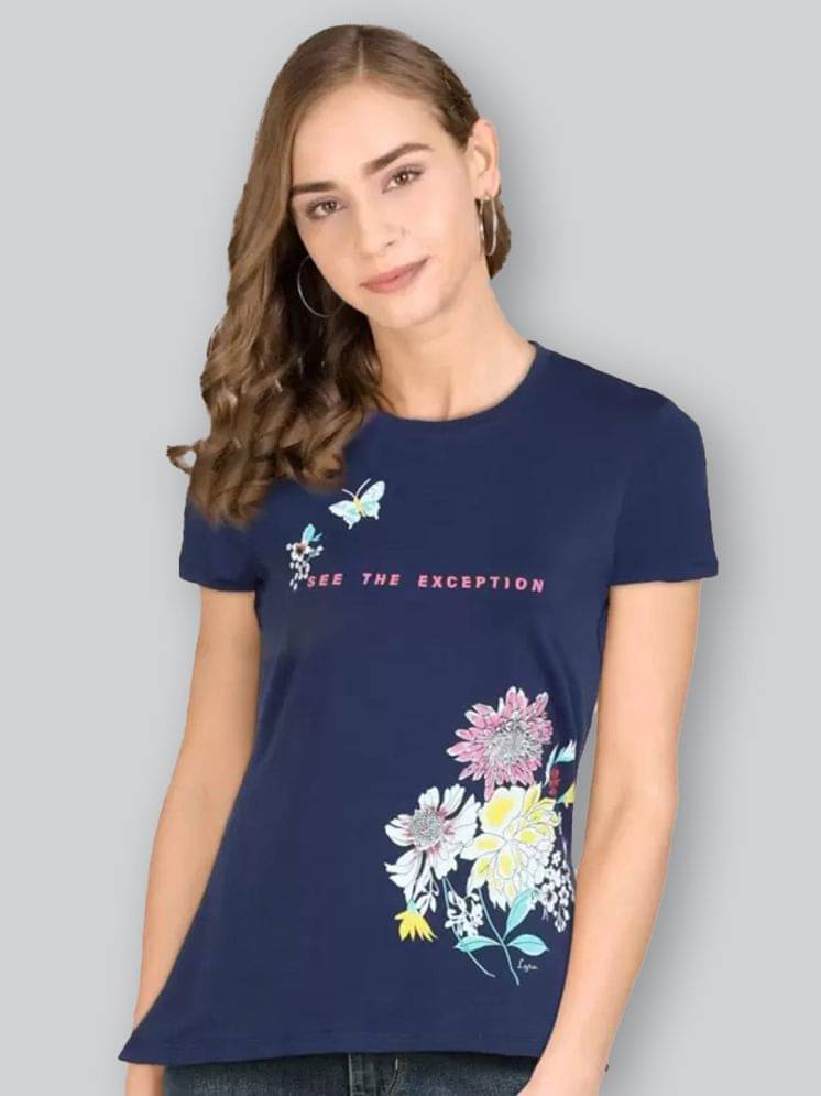     			LYRA Women Cotton Printed Regular Fit Round Neck T-Shirt ( Navy )