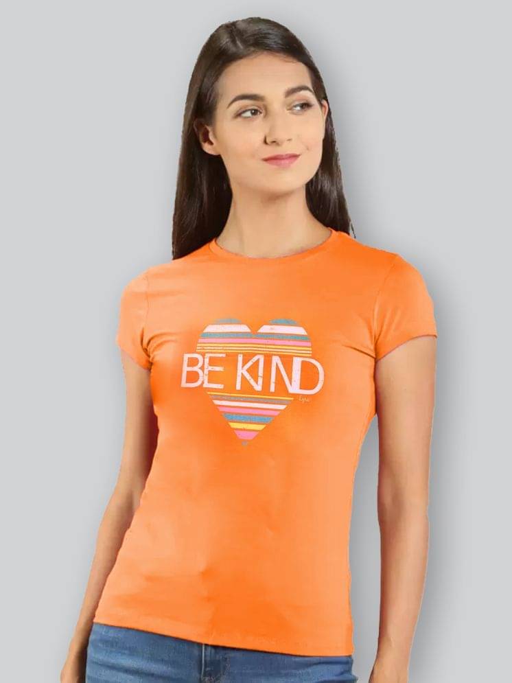     			LYRA Women Cotton Printed Regular Fit Round Neck T-Shirt ( Orange )