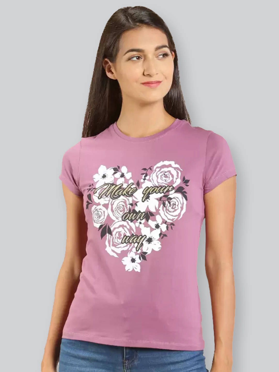     			LYRA Women Cotton Printed Regular Fit Round Neck T-Shirt ( Purple )