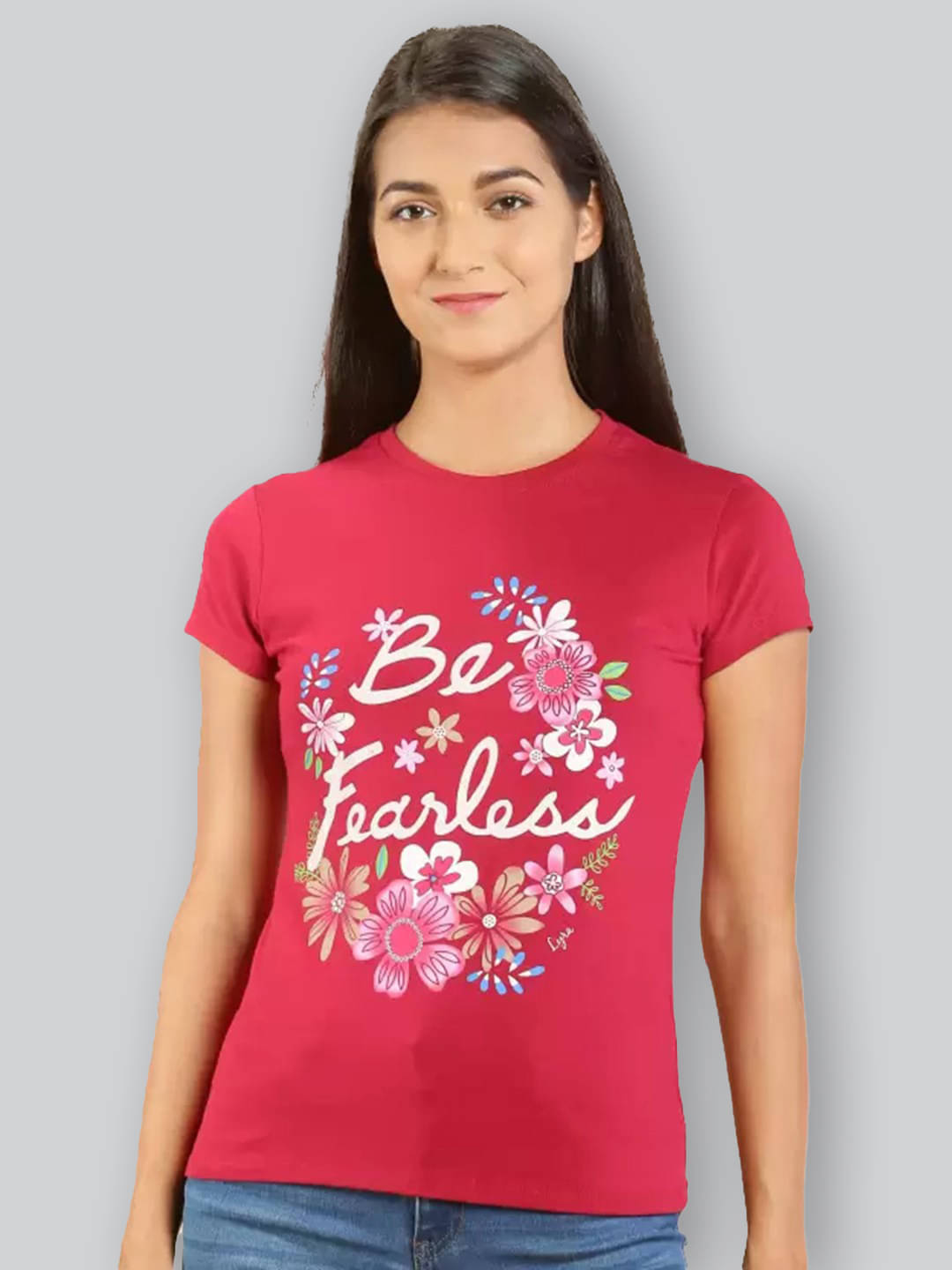 LYRA Women Cotton Printed Regular Fit Round Neck T-Shirt ( Red ) LYRA Women Cotton Printed Regular Fit Round Neck T-Shirt ( Red )
