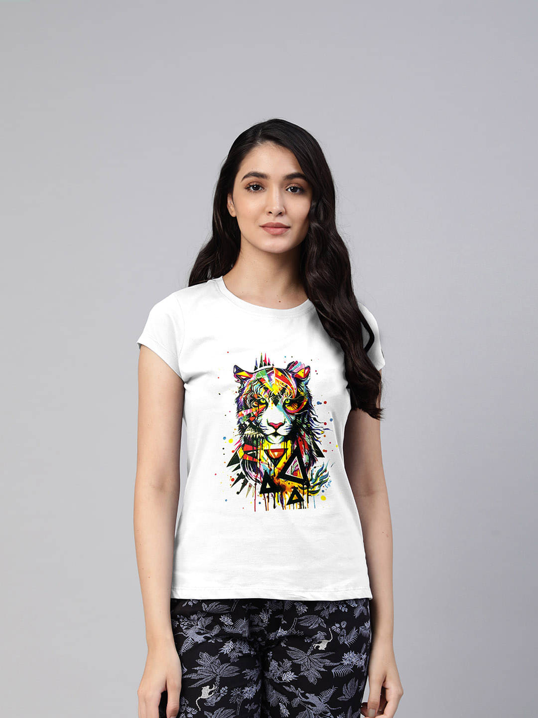     			LYRA Women Cotton Printed Regular Fit Round Neck T-Shirt ( White )