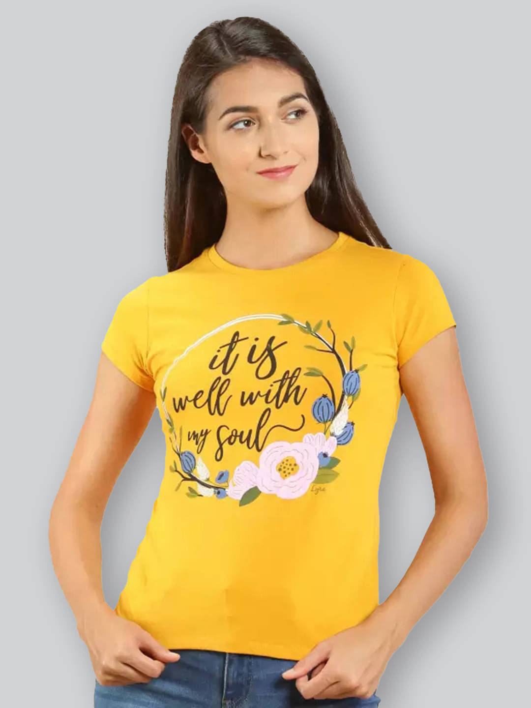 LYRA Women Cotton Printed Regular Fit Round Neck T-Shirt ( Yellow ) LYRA Women Cotton Printed Regular Fit Round Neck T-Shirt ( Yellow )