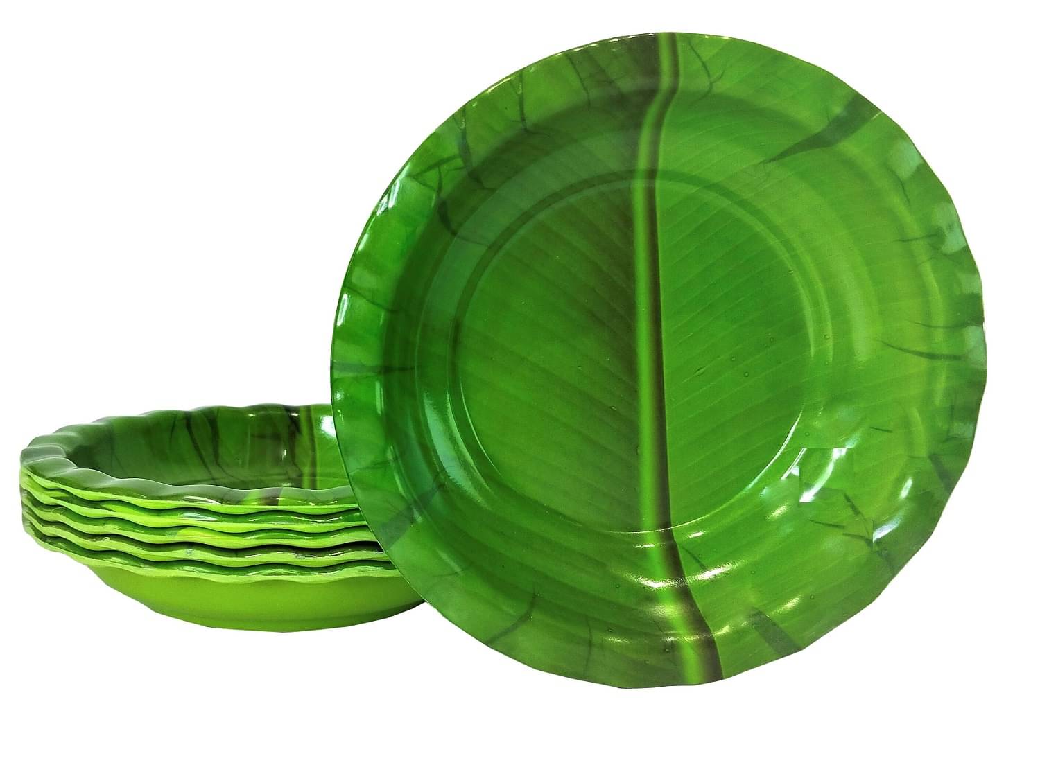     			Laserbot Banana Leaf Starters Solid Melamine Saucer 125 ml ( Pack of 6 )