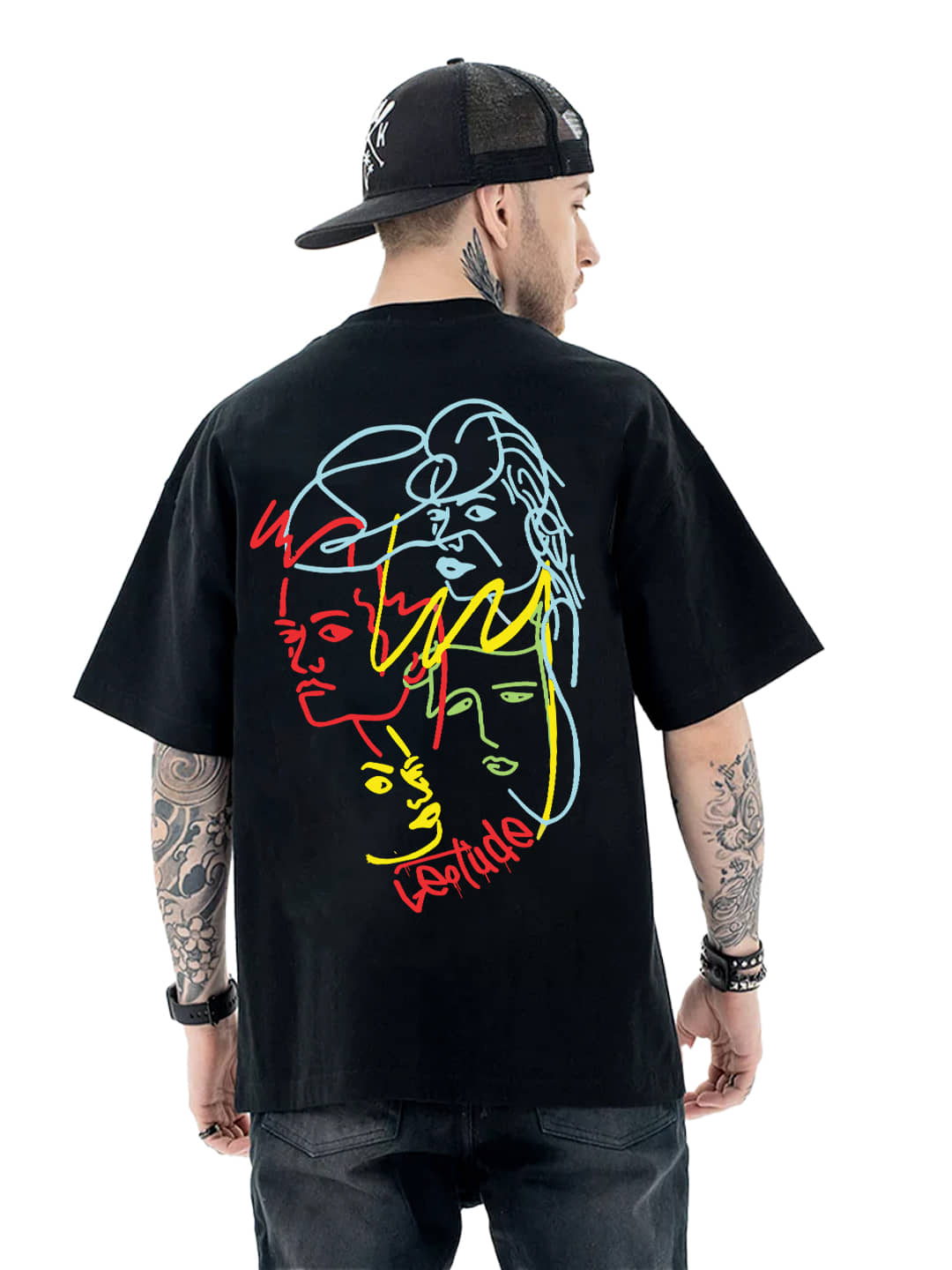 Leotude Men Cotton Blend Oversized Fit Printed T-Shirt ( Black )