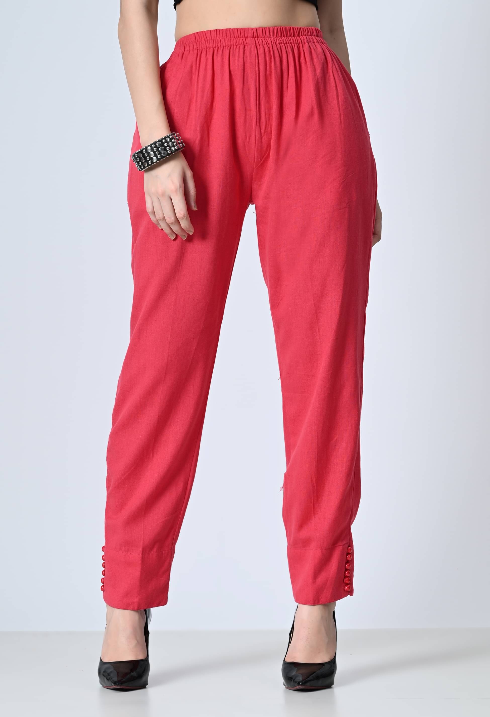     			MAURYA Pink Cotton Regular Women's Casual Pants ( Pack of 1 )