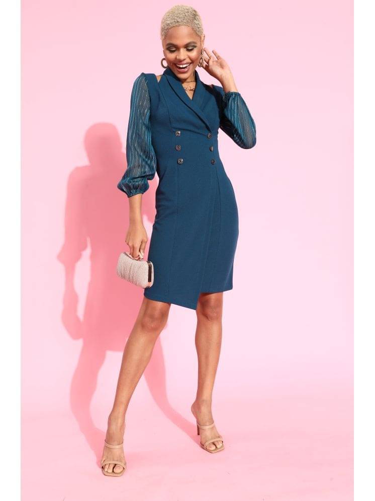 Miss Chase Women Polyester Solid Bodycon Dress ( Teal ) Miss Chase Women Polyester Solid Bodycon Dress ( Teal )