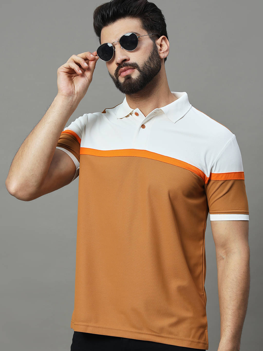     			Nuovo Pack of 1 Cotton Blend Regular Fit Colorblock Half Sleeves Men's Polo T Shirt ( Yellow )