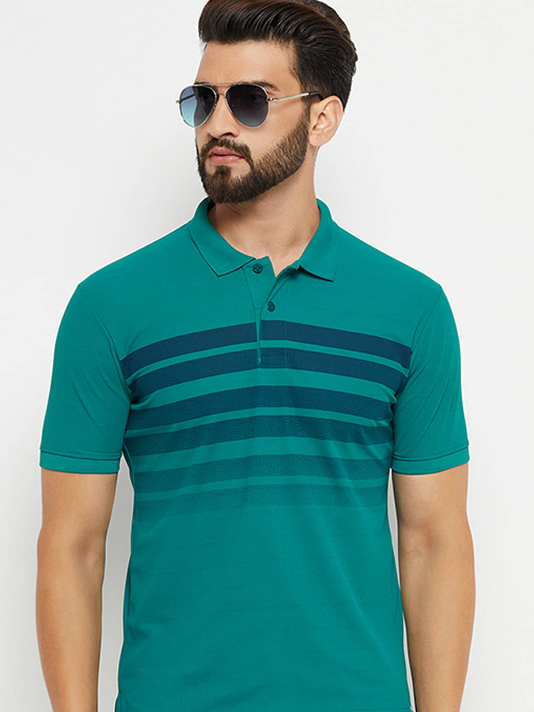     			Nuovo Pack of 1 Cotton Blend Regular Fit Striped Half Sleeves Men's Polo T Shirt ( Green )