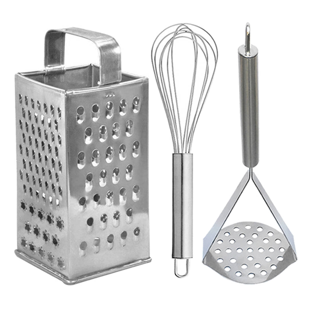     			OC9 Silver Stainless Steel 8 in1  Grater+Whisk+Masher ( Set of 3 )