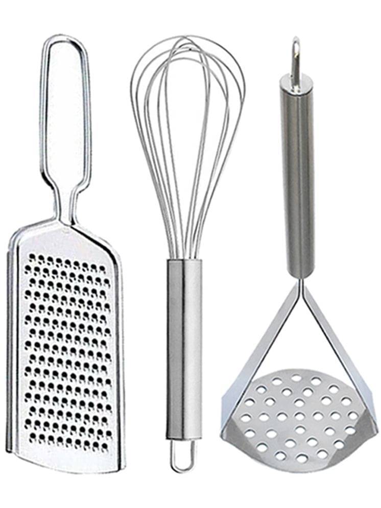     			OC9 Silver Stainless Steel Grater+Whisk+Masher ( Set of 3 )
