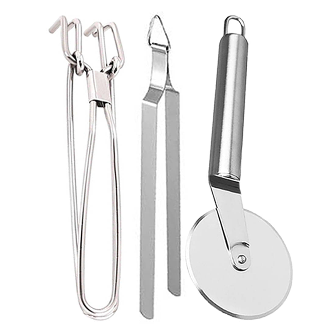     			OC9 Silver Stainless Steel Pakkad+Chimta+Pizza Cutter ( Set of 3 )