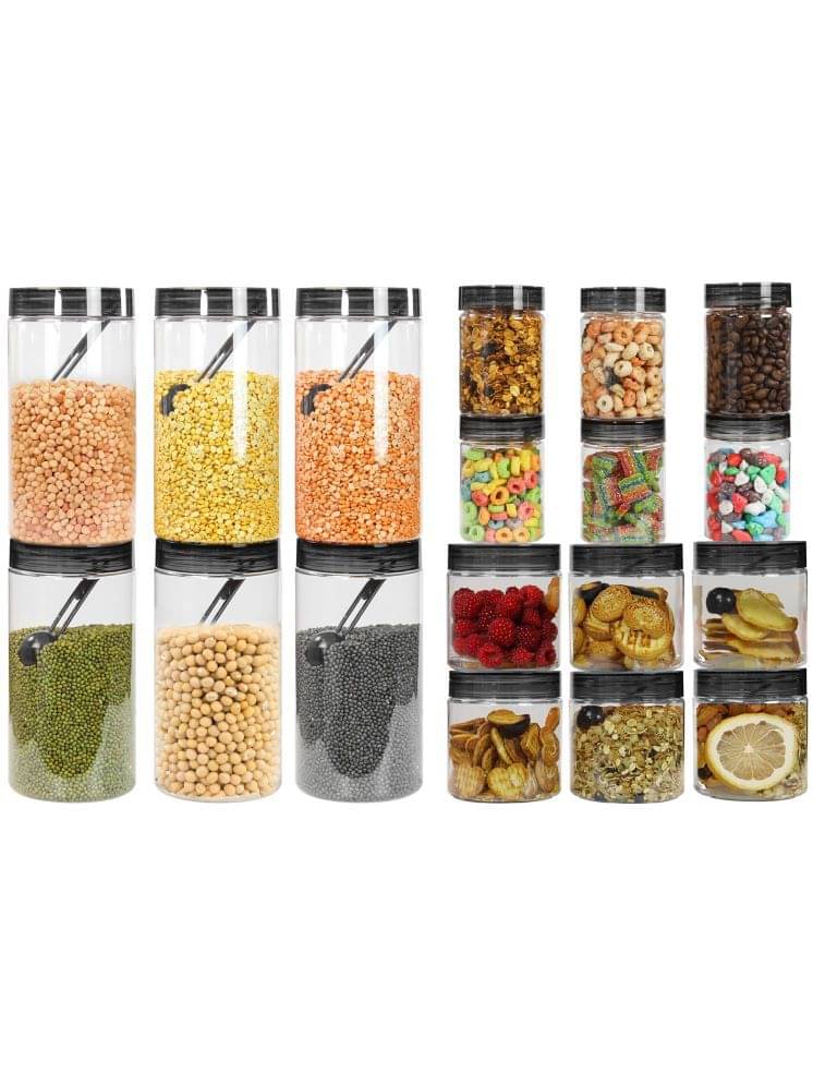     			PearlPet 300ml,500ml,1700ml Plastic Black Multi-Purpose Container ( Set of 18 )