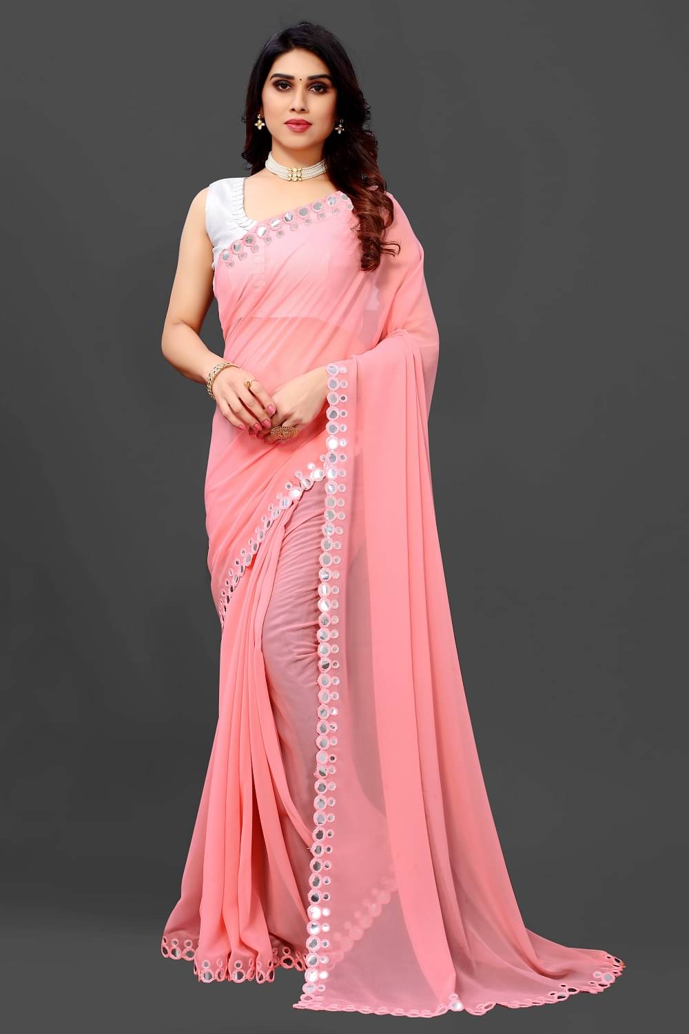 RIDDHI SHIVAY FAB Georgette Embroidered Saree With Unstitched Blouse Piece ( Pink ) RIDDHI SHIVAY FAB Georgette Embroidered Saree With Unstitched Blouse Piece ( Pink )