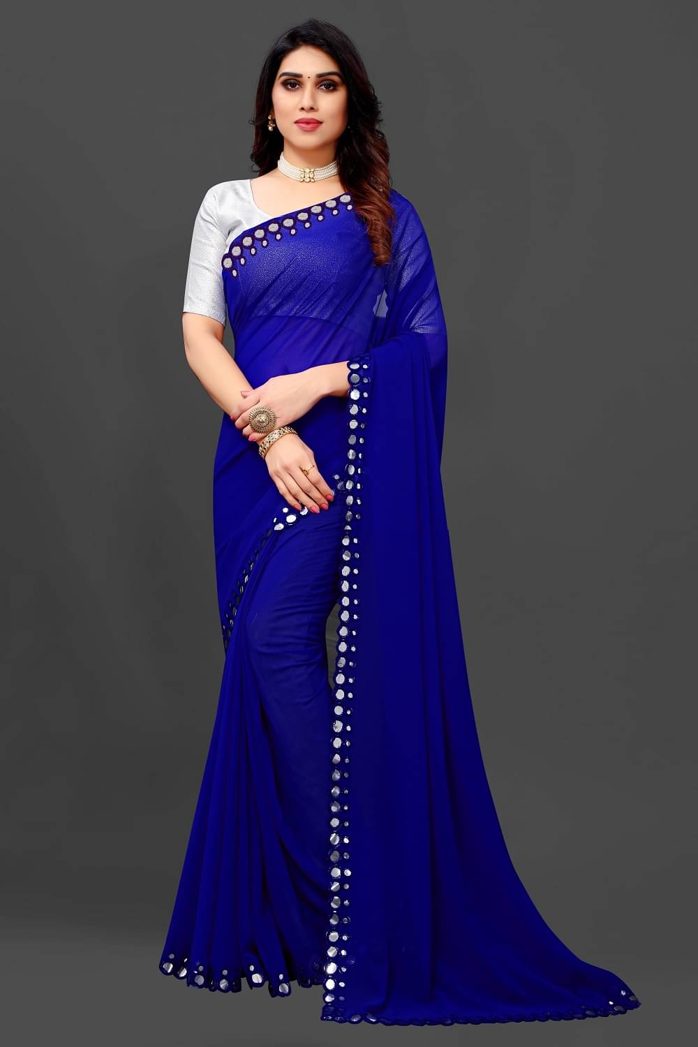 RIDDHI SHIVAY FAB Georgette Embroidered Saree With Unstitched Blouse Piece ( Blue ) RIDDHI SHIVAY FAB Georgette Embroidered Saree With Unstitched Blouse Piece ( Blue )