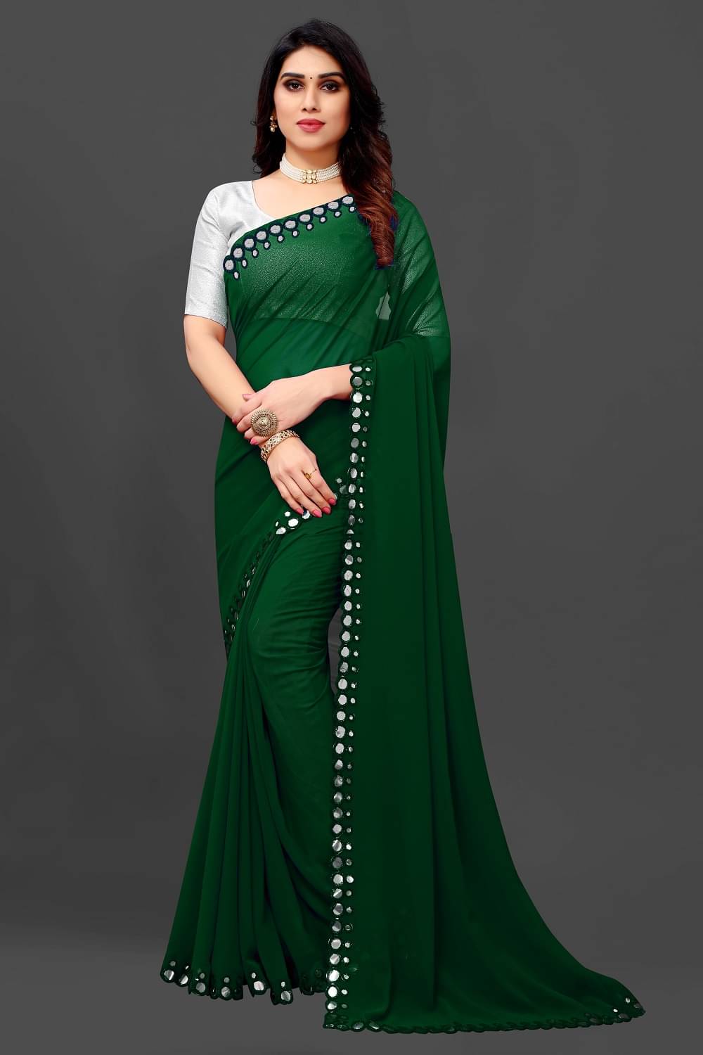 RIDDHI SHIVAY FAB Georgette Embroidered Saree With Unstitched Blouse Piece ( Green ) RIDDHI SHIVAY FAB Georgette Embroidered Saree With Unstitched Blouse Piece ( Green )