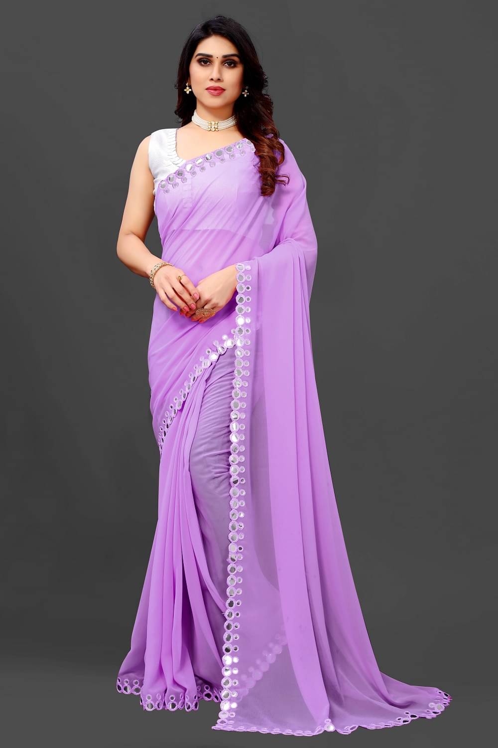     			RIDDHI SHIVAY FAB Georgette Embroidered Regular Saree With Unstitched Blouse Piece ( Purple )