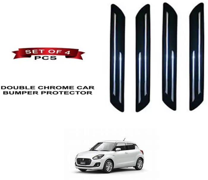 RONISH Rubber Car Bumper Protector Guard (Double Chrome) For Maruti Suzuki Swift